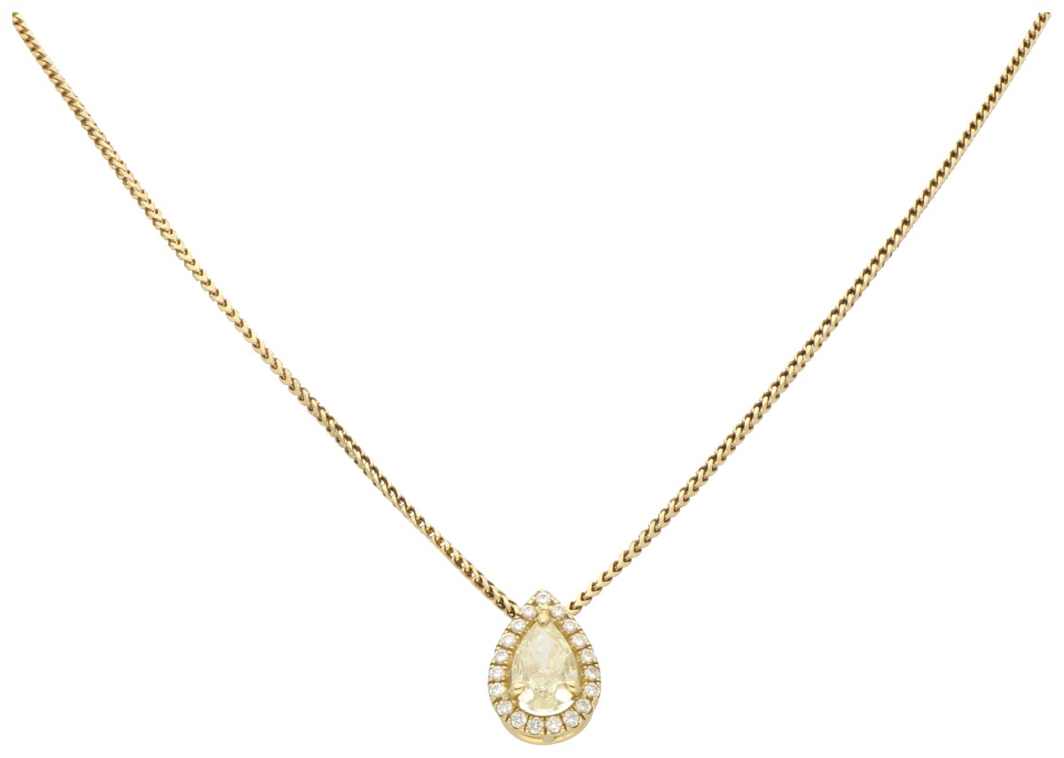 18K geelgouden collier bezet met ca. 1.01 ct. diamant.