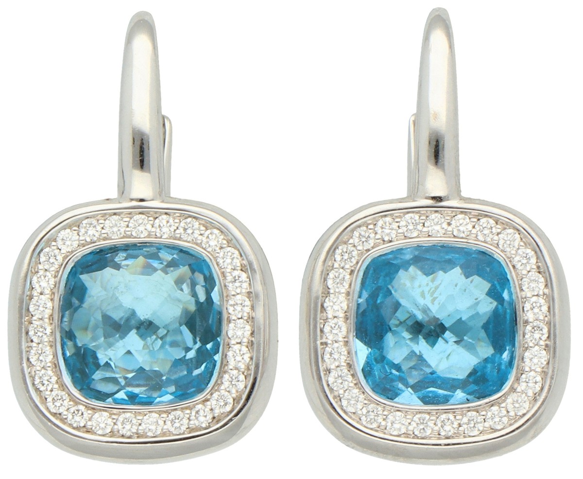 Bigli 18K witgouden oorbellen bezet met topaas en ca. 0.27 ct. diamant