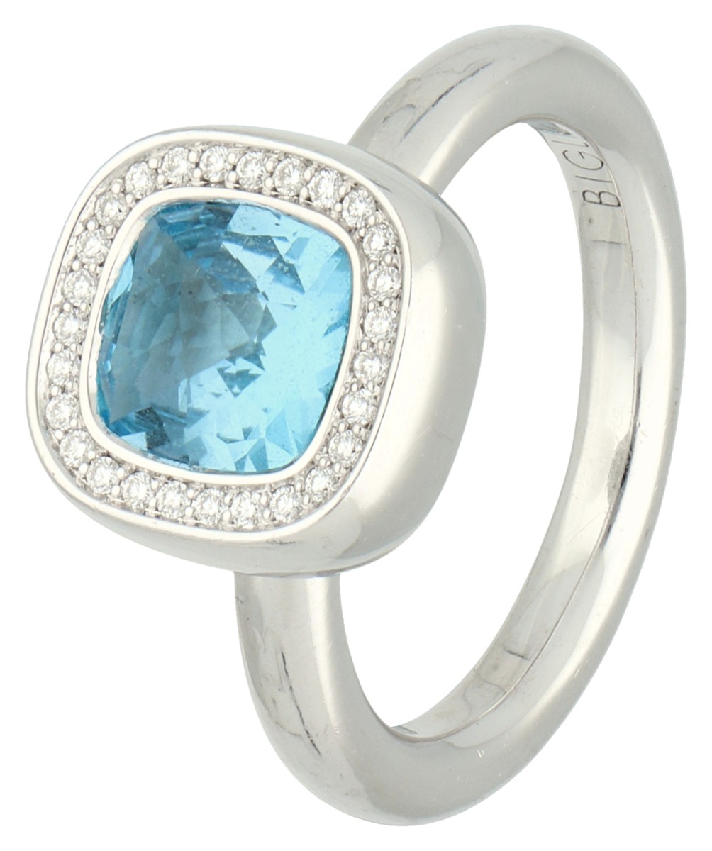Bigli 18K witgouden ring bezet met topaas en ca. 0.13 ct. diamant