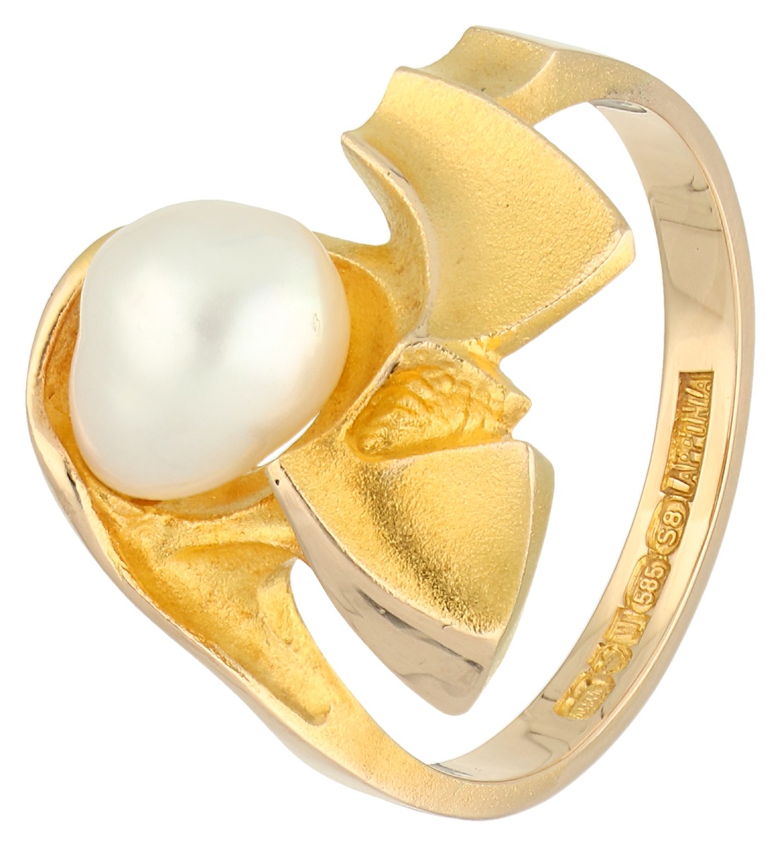 Lapponia 14K geelgouden ring cultivé barok parel