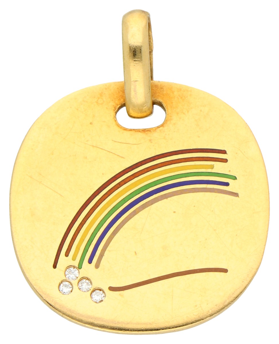 Alfieri & St. John 18K geelgouden 'Rainbow' hanger bezet met ca. 0.12 ct. diamant en champlevé emaille