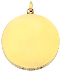 18K geelgouden art nouveau medallion hanger en profil met diamant