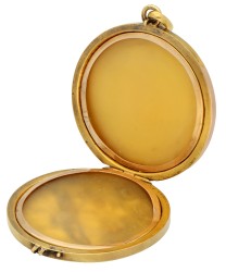 18K geelgouden art nouveau medallion hanger en profil met diamant