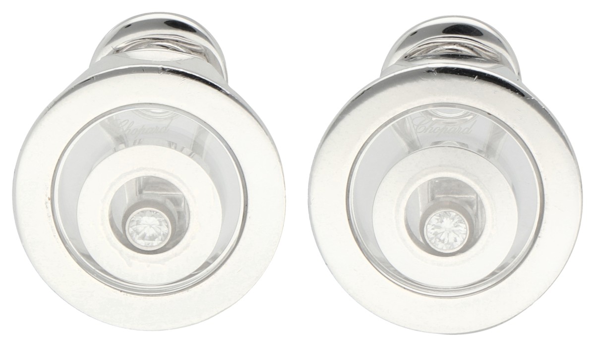 Chopard 18K witgouden 'Happy Spirit' oorbellen bezet met ca. 0.10 ct. diamant