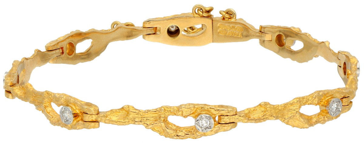 Lapponia 18K geelgouden 'Diamond pond' armband door Björn Weckström bezet met ca. 0.16 ct. diamant