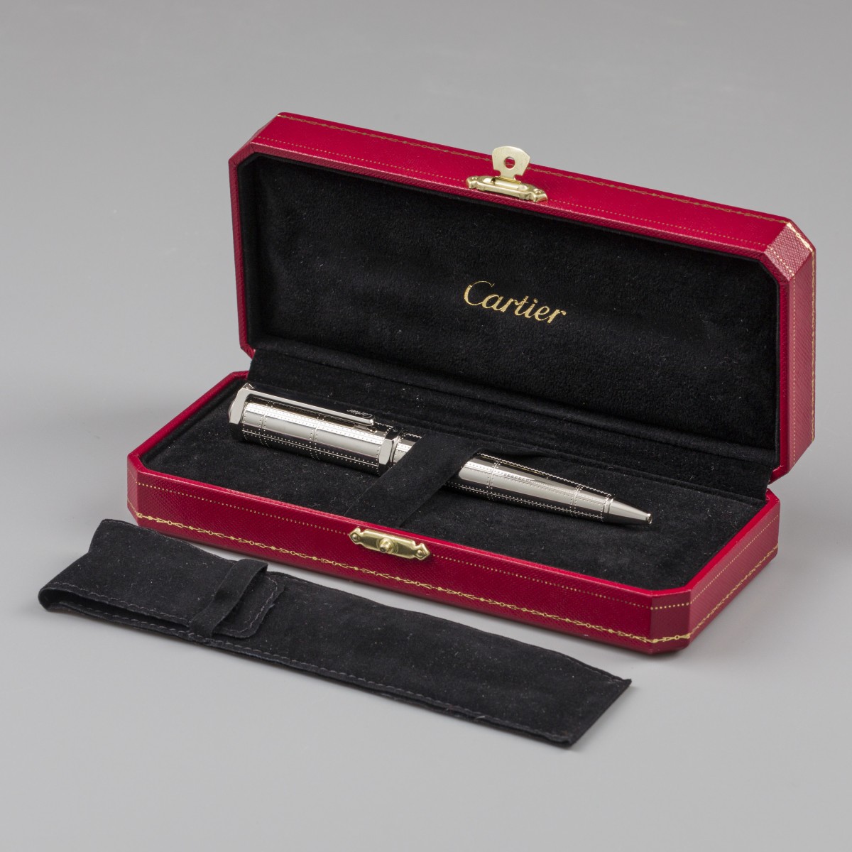 Santos-Dumont de Cartier balpen metaal met palladium, cabochon van blauwe hars.