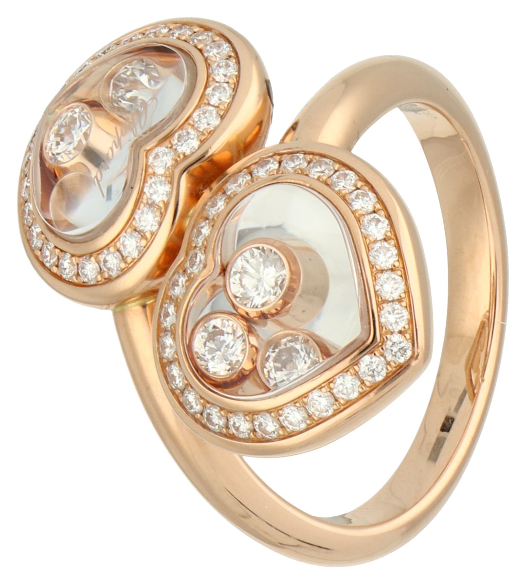 Chopard 18K roségouden 'Happy Diamonds' ring bezet met ca. 0.57 ct. diamant. 