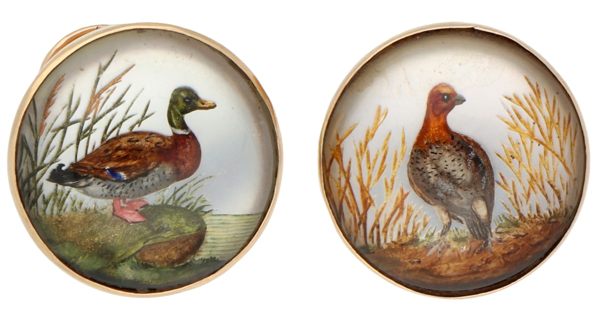 14K manchetknopen met afbeelding van twee vogels