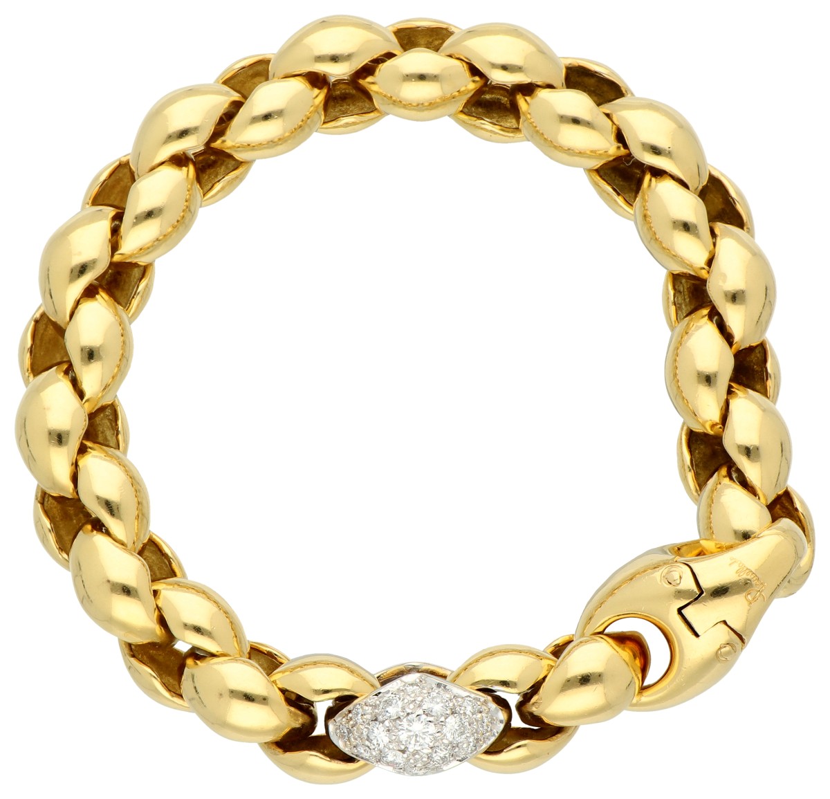 Pomellato 18K bicolor gouden schakelarmband bezet met ca. 0.96 ct. diamant. 