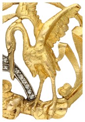 18K geelgouden hanger met reiger en diamant