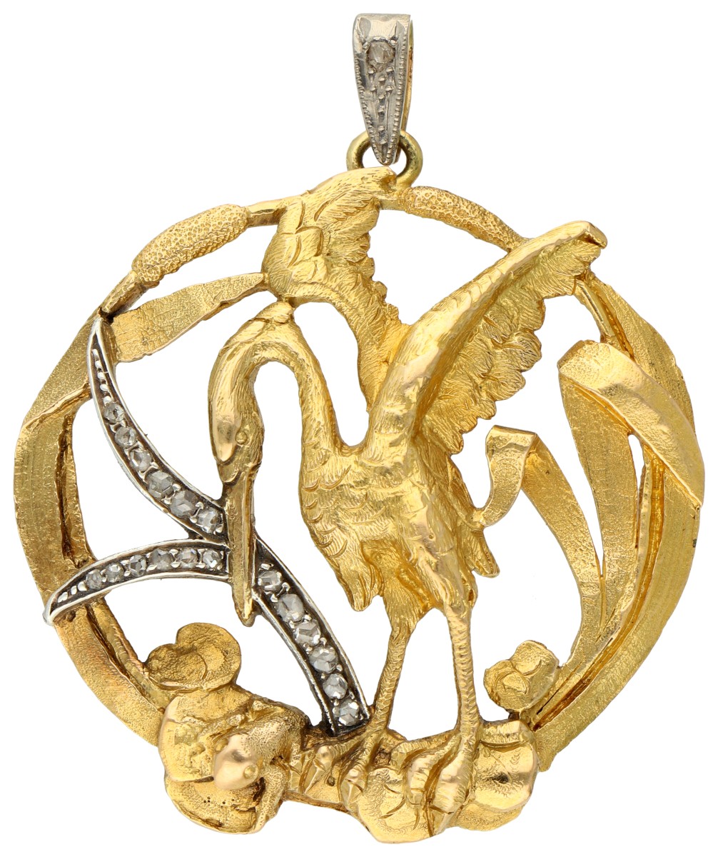 18K geelgouden hanger met reiger en diamant