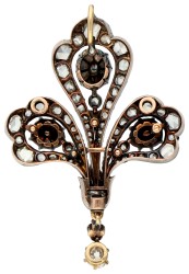 14K gouden en zilveren palmette hanger met  diamant