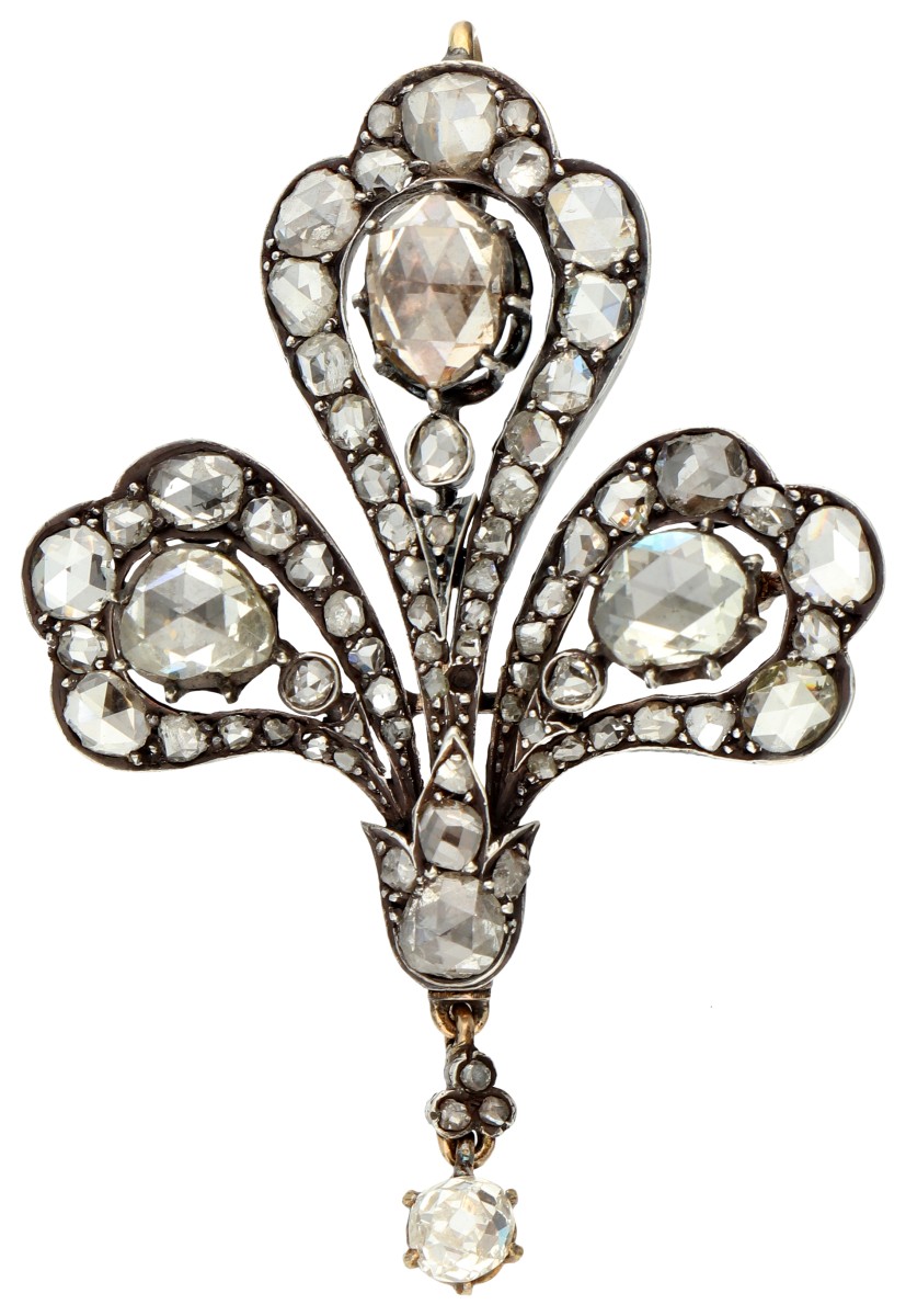 14K gouden en zilveren palmette hanger met  diamant