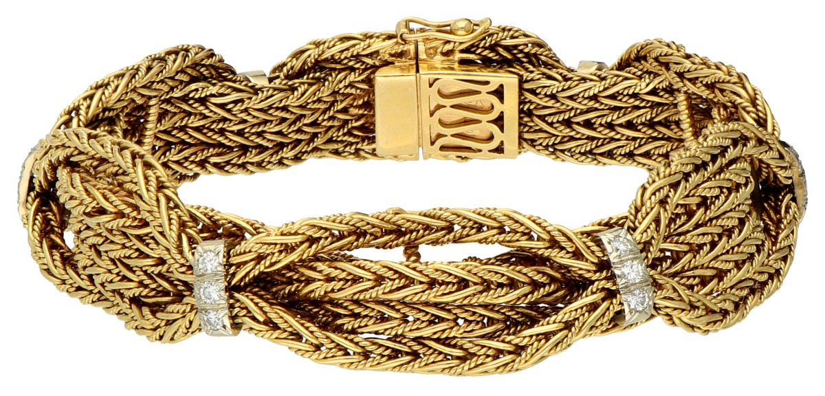 18K bicolor gouden armband bezet met ca. 0.18 ct. diamant