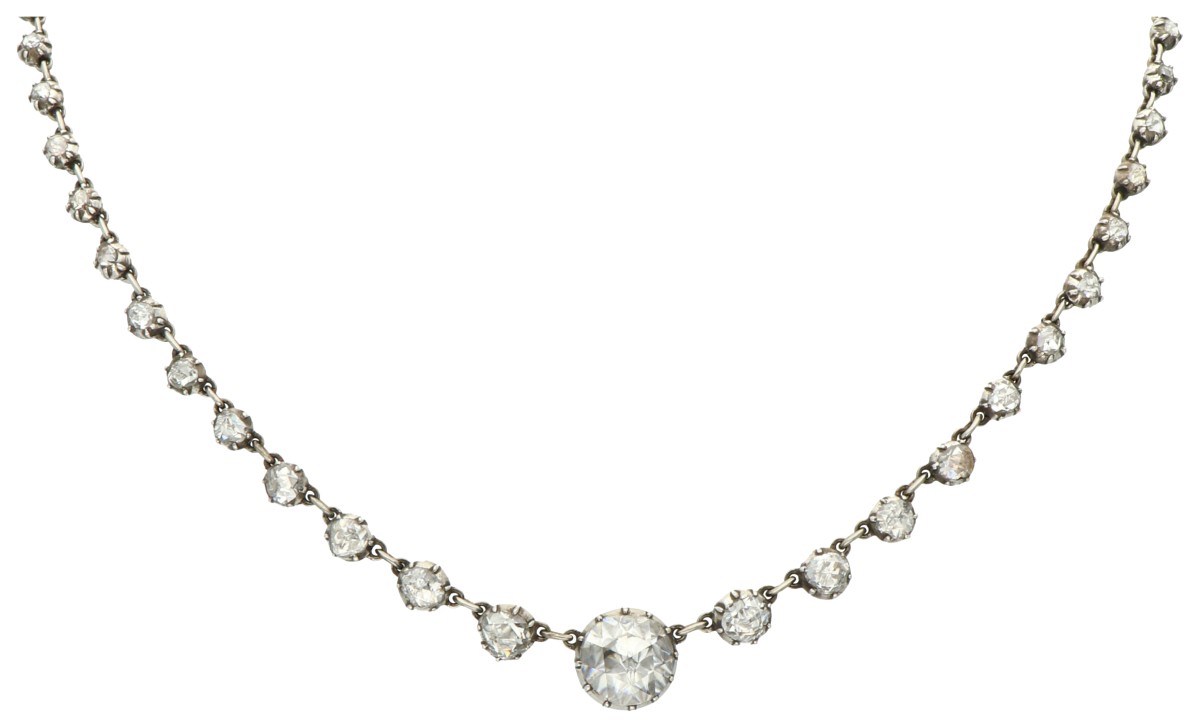 14K gouden en zilveren collier met  diamant
