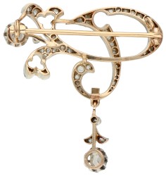 Gouden en zilveren broche met diamanten