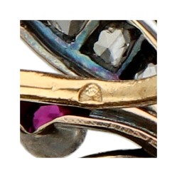 Zilver en gouden multifunctionele hanger/broche met diamant en robijn