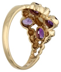 Franklin Mint 14K geelgouden ring bezet met ca. 1.08 ct. amethist en gecultiveerde parels