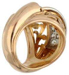 18K bicolor gouden ring bezet met diamant en saffier.