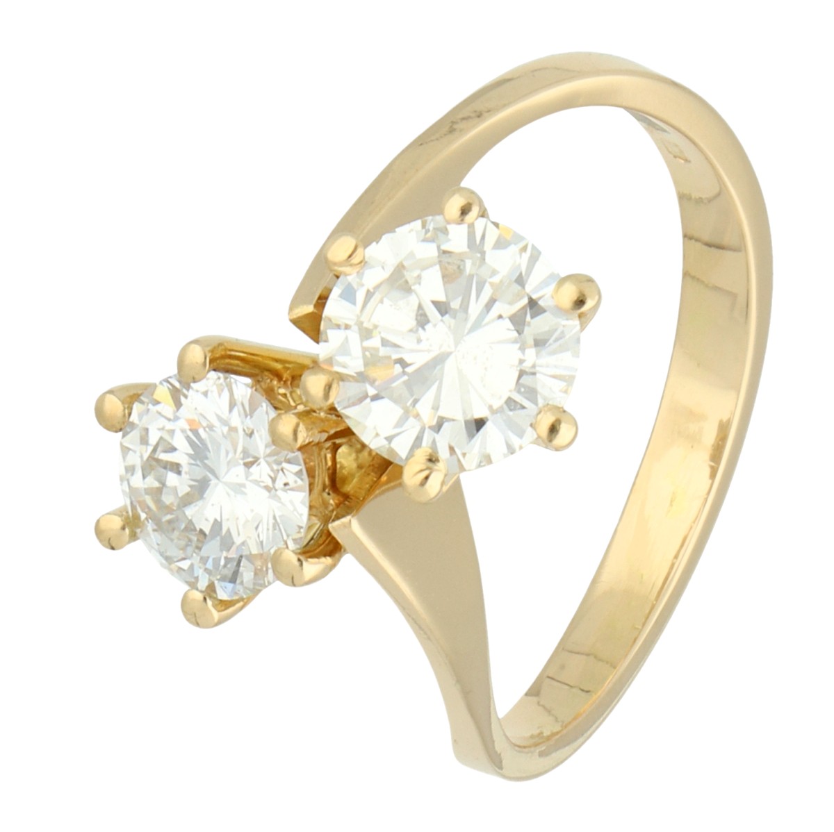 18K geelgouden toi et moi ring bezet met ca. 1.77 ct. diamant