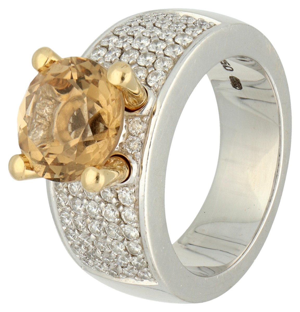 Bigli 18K witgouden bezet met diamant en kwarts.