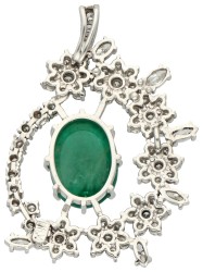 Platina hanger bezet met een natuurlijke smaragd van 9.05ct en diamant,  inclusief ALGT certificaat