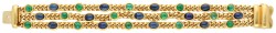 18K geelgouden drie rijige gourmet armband saffier en smaragd