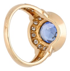 Cartier 18K geelgouden ring met natuurlijke onbehandelde Burmese saffier en met 0.85 ct. diamant, Inclusief ALGT certificaat