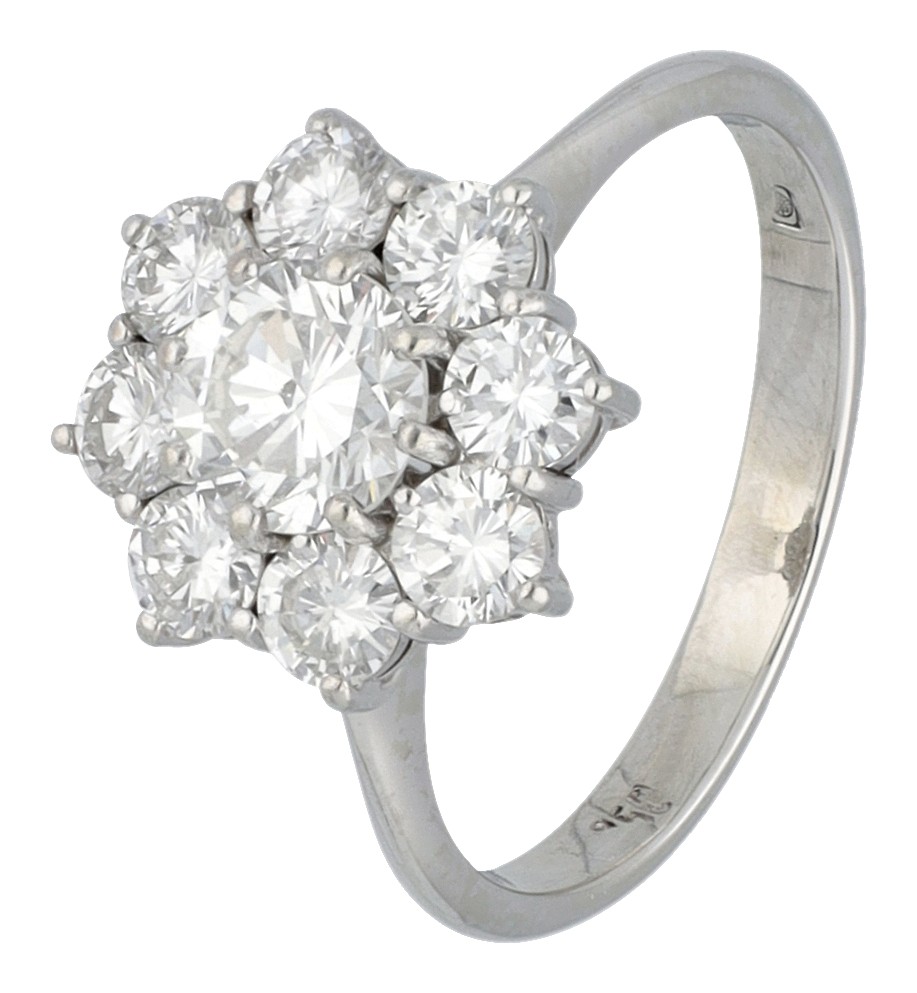 18K witgouden rozet ring bezet met ca. 1.43 ct. diamanten