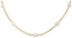 14K bicolor gouden gourmetschakel collier bezet met ca. 1.80 ct. diamant. 