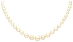 18K witgouden cultivé parelcollier, diamant en smaragd