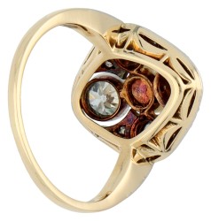 14K gouden/platina ring bezet met diamant en een gecultiveerde parel
