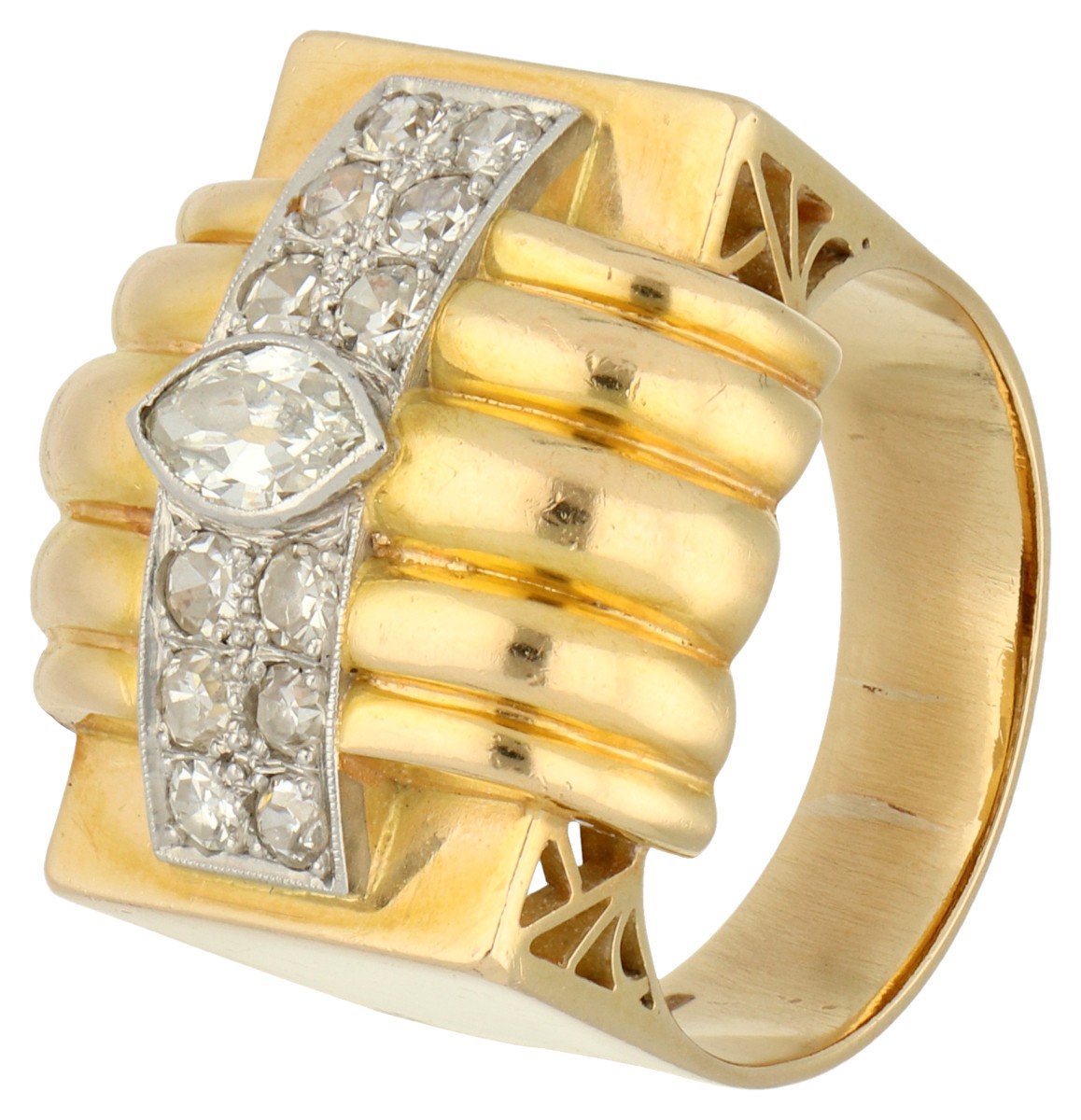 18K geelgouden tankring bezet met ca. 0.60 ct. diamant