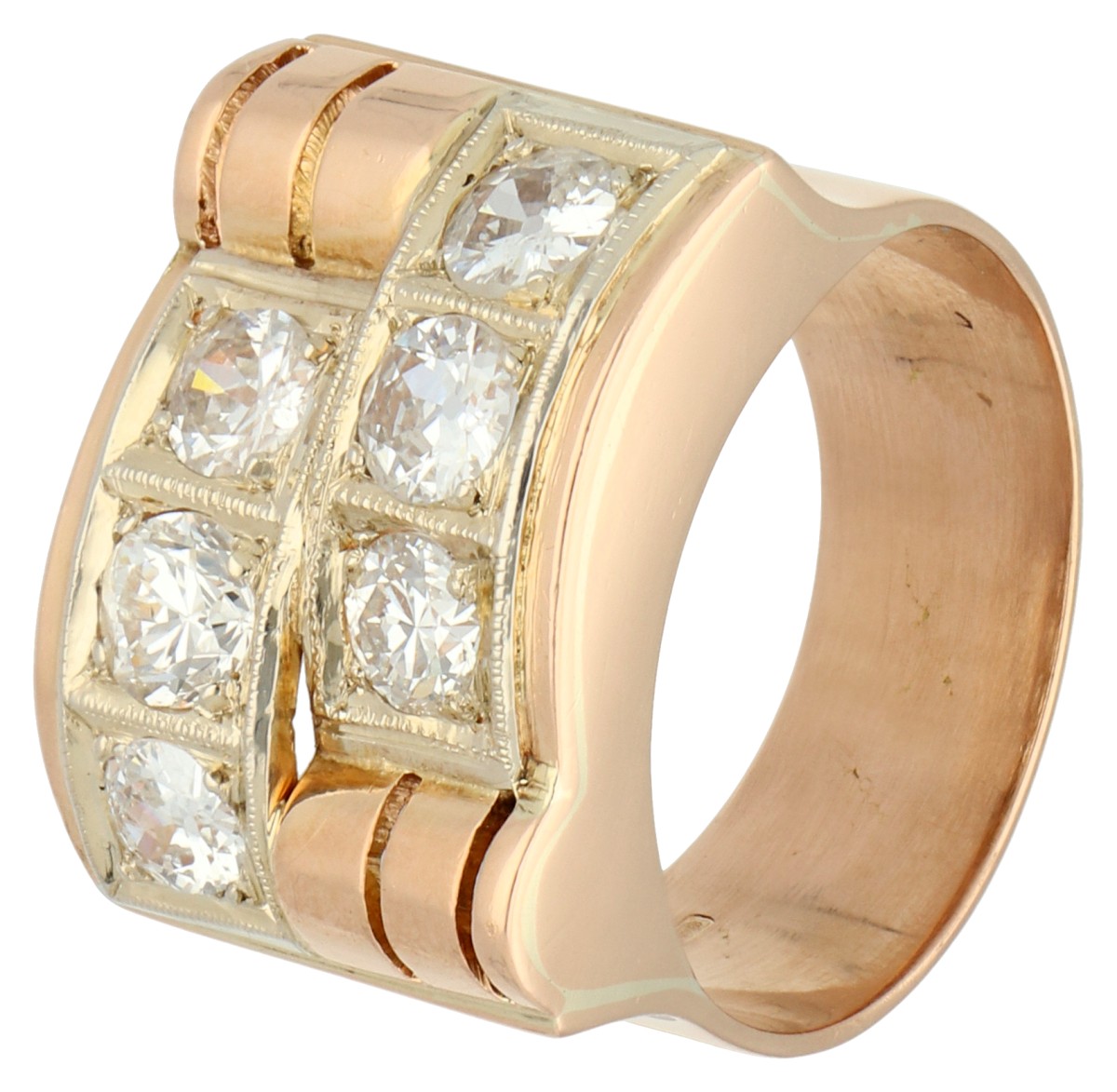 14K roségouden ring bezet met ca. 1.00 ct. diamant
