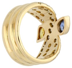 18K geelgouden ring bezet met ca. 2.10 ct. diamant en synthetisch saffier. 