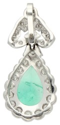 18K witgouden hanger bezet met natuurlijke Colombiaanse smaragd van 2.2 ct. en diamant, inclusief ALGT certificaat