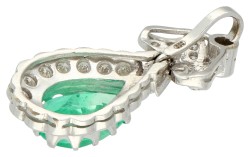 18K witgouden hanger bezet met natuurlijke Colombiaanse smaragd van 2.2 ct. en diamant, inclusief ALGT certificaat