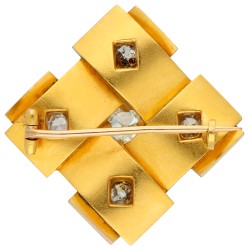 14K geelgouden gematteerde broche bezet met ca. 1.95 ct. diamant