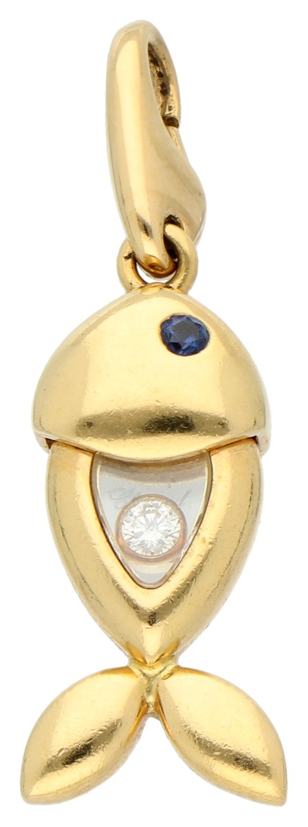 Chopard 18K geelgouden 'Happy Diamonds Fish' hanger bezet met ca. 0.04 ct. diamant en saffier