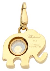 Chopard 18K geelgouden 'Happy Diamonds Elephant' hanger bezet met ca. 0.03 ct. diamant en saffier. 