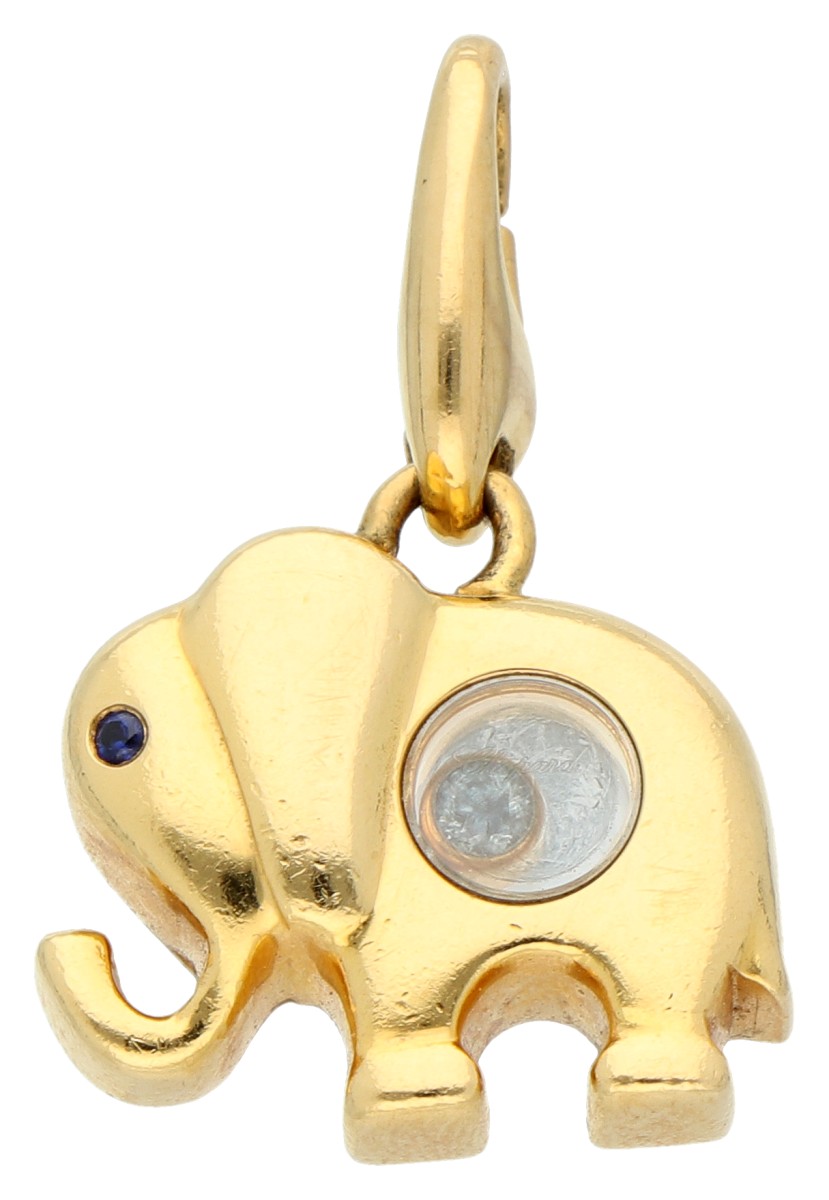 Chopard 18K geelgouden 'Happy Diamonds Elephant' hanger bezet met ca. 0.03 ct. diamant en saffier. 