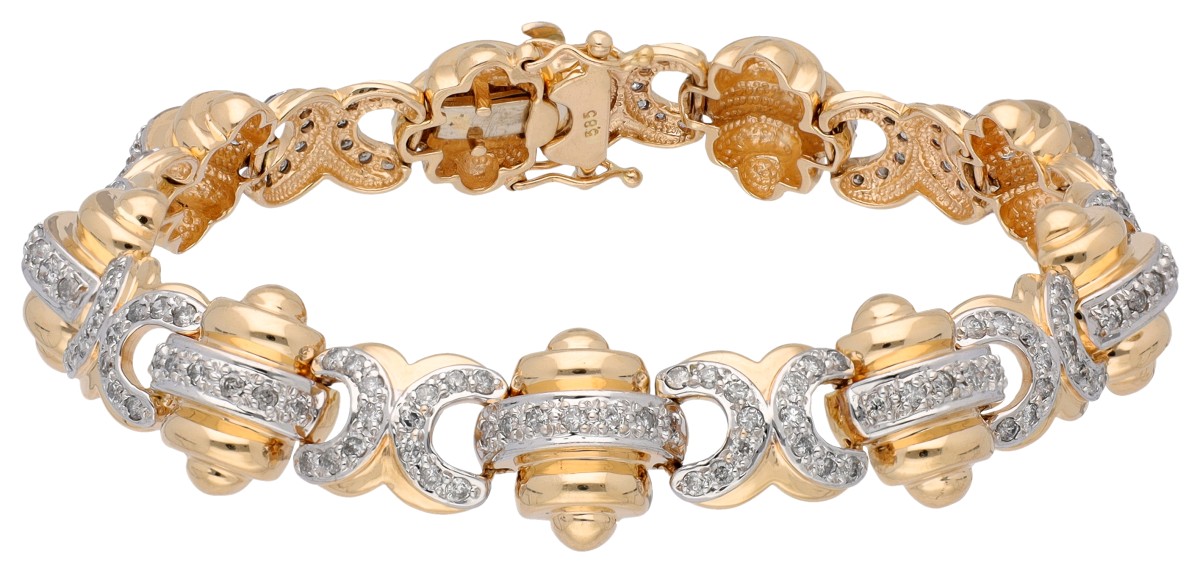 14K bicolor gouden armband bezet met ca. 1.89 ct. diamant