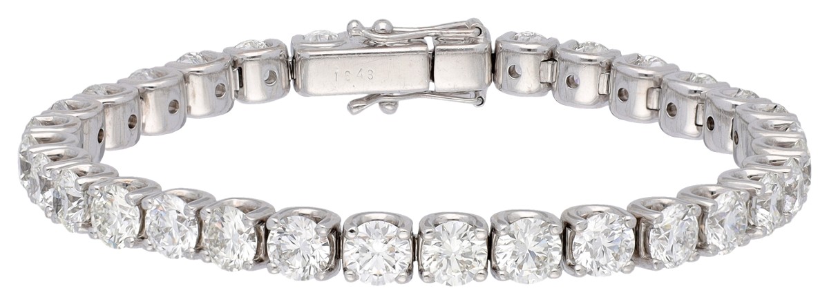 18K witgouden tennisarmband bezet met 16.48 diamant, Inclusief ALGT certificaat