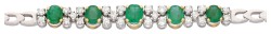 18K bicolor gouden schakelarmband bezet met ca. 2.98 ct. natuurlijk smaragd en ca. 0.72 ct. diamant