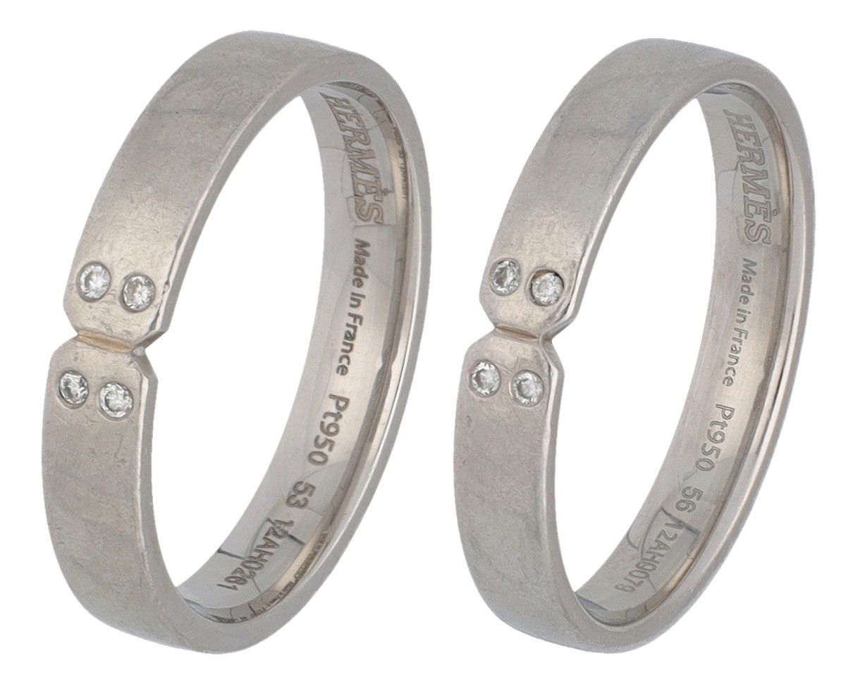 Hermès  platina relatie ringen bezet met diamanten