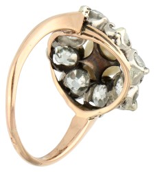 Gouden/platina ring bezet met ca. 1.87 ct. diamant en een gecultiveerde zoetwater parel