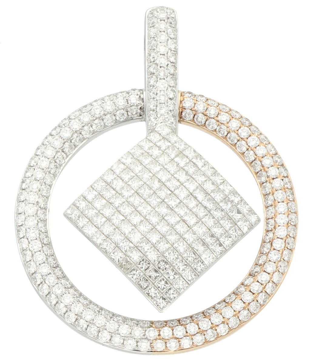 18K bicolor gouden hanger bezet met ca. 4.87 ct. diamant