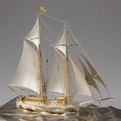 Miniatuur zeilboot XL, Seki Takehiko, Japan ca. 1970-1980, zilver.