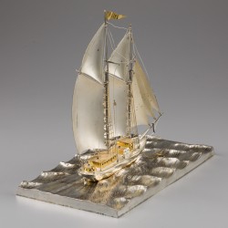 Miniatuur zeilboot XL, Seki Takehiko, Japan ca. 1970-1980, zilver.