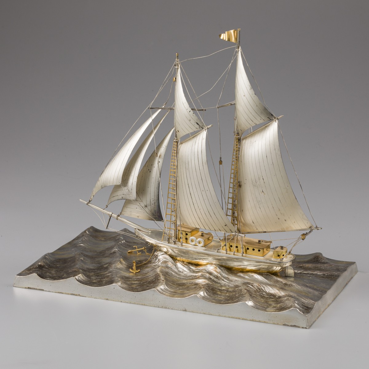 Miniatuur zeilboot XL, Seki Takehiko, Japan ca. 1970-1980, zilver.